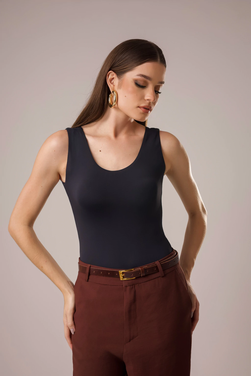 Body Decote U Poliamida Preto